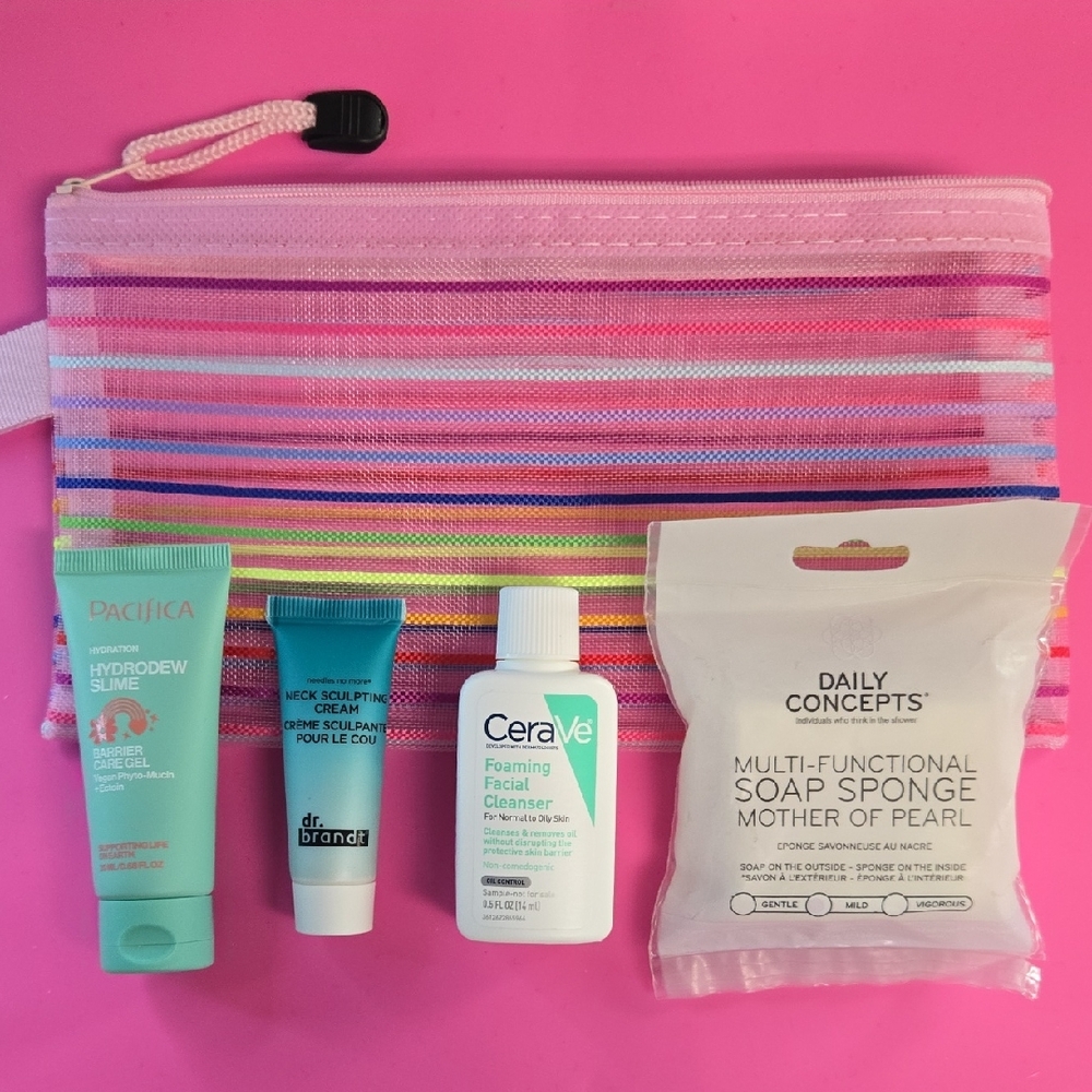 Travel Size Skincare Bundle With Rainbow Mesh Bag